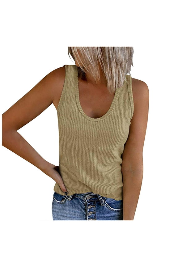 Ribbed Vest Tops Women Knitted Basic Camisoles U-Neck Tank Top Plain Wide Strap Undershirts Summer Cami Top Knitwear Slim Sleeveless Casual Vests