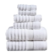 LANE LINEN 100% Cotton Ribbed Bath Towel Set of 6 - Zero-Twist, Hotel Quality, Super Soft & Absorbent - White