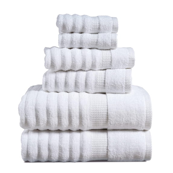 LANE LINEN 100% Cotton Ribbed Bath Towel Set of 6 - Zero-Twist, Hotel Quality, Super Soft & Absorbent - White