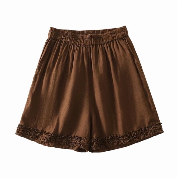 Ribbed Women Shorts Women’s Ruffle Home Shorts Elastic Waist Lace Shorts Summer Casual Home Sleepwear Loungewear Bottoms Coffee XL