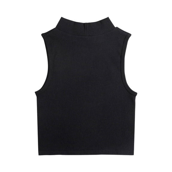 Ribbed Women Tank Top Turtle Neck Sleeveless Crop Tops Knitted Camisoles Tank Top Plain Undershirts Summer Cami Basic Tee Shirts Slim Fit Knitwear Ladies Vests for Workout Yoga Sports