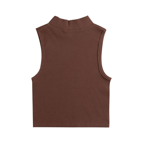 Ribbed Women Tank Top Turtle Neck Sleeveless Crop Tops Knitted Camisoles Tank Top Plain Undershirts Summer Cami Basic Tee Shirts Slim Fit Knitwear Ladies Vests for Workout Yoga Sports