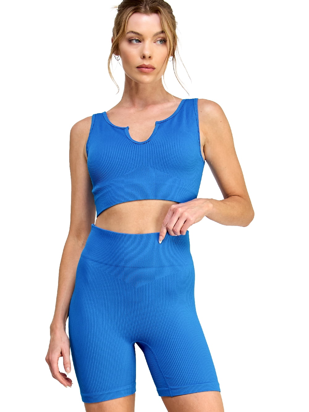 IUUI Workout Sets For Women Matching 2 Piece Summer Outfits Trendy Seamless  Top High Waist Ribbed Short - Large 