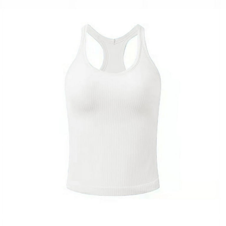 Ribbed Workout Short Racerback Tank Tops for Women with Built in