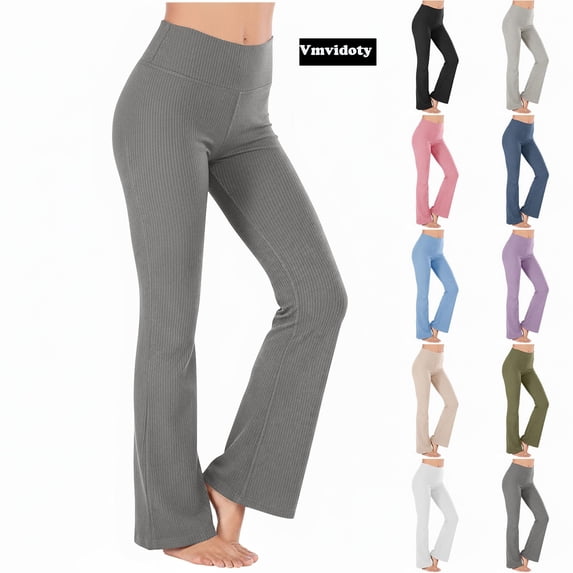 Ribbed Yoga Pants Flare Leg High Waisted Stretchy for Casual Athletic Workout 1_Dark Gray 3XL