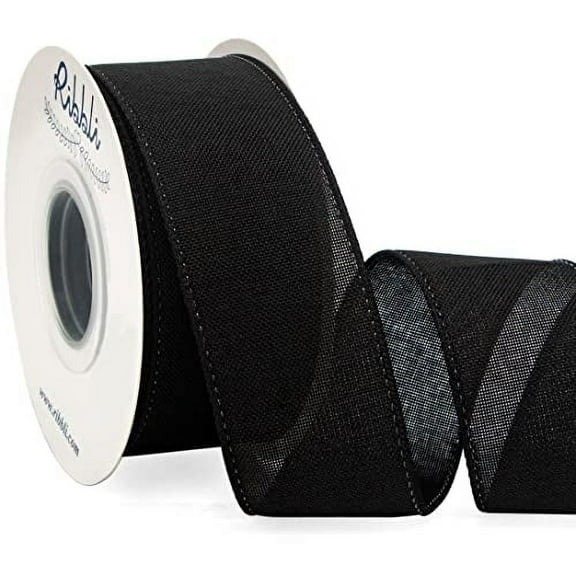 Ribbli Black Linen Wired Ribbon,1-1/2 Inch x Continuous 10 Yard, Black Burlap Wired Ribbon Rustic Ribbon for Wreaths, Big Bow Crafts,Gift Wrapping,Christmas Tree Decoration