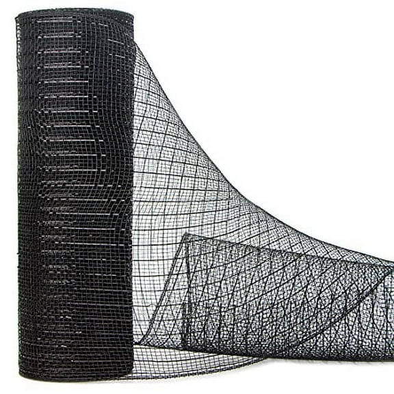 Ribbli Black Metallic Deco Mesh Ribbon, 10 inch x 30 feet(10Yard), Black with Black Foil, Use for Wreath Swags and Christmas Tree Decoration
