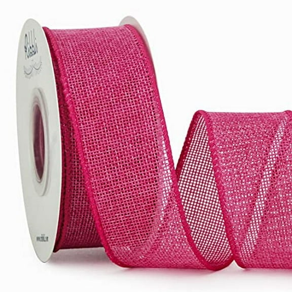 Ribbli Burlap Wired Ribbon,1-1/2 Inch x 10 Yard,Hot Pink,Solid Wired Edge Ribbon for Big Bow,Wreath,Tree Decoration,Outdoor Decoration