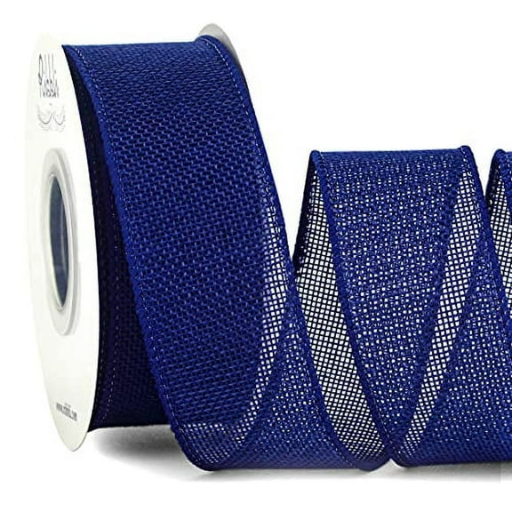 Ribbli Dark Blue Burlap Wired Ribbon,1-1/2 Inch x 10 Yard, Wired Edge Ribbon for Big Bow,Wreath,Tree Decoration,Outdoor Decoration