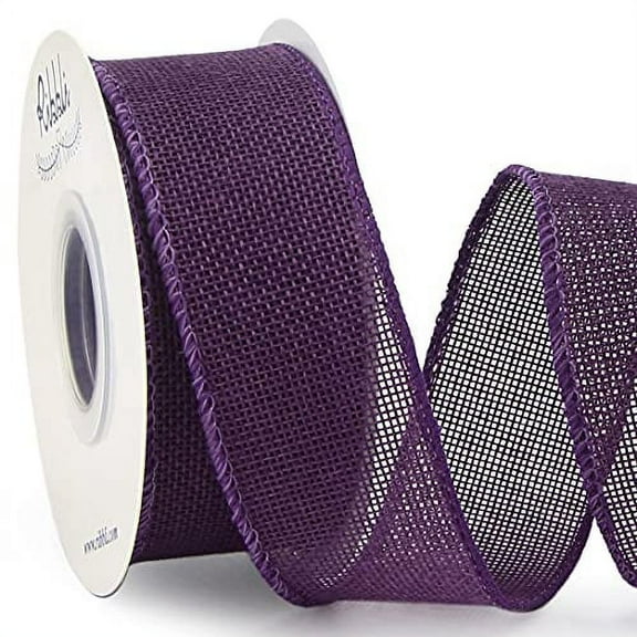 Ribbli Dark Purple Burlap Wired Ribbon,1-1/2 Inch x 10 Yard, Wired Edge Ribbon for Big Bow,Wreath,Tree Decoration,Outdoor Decoration