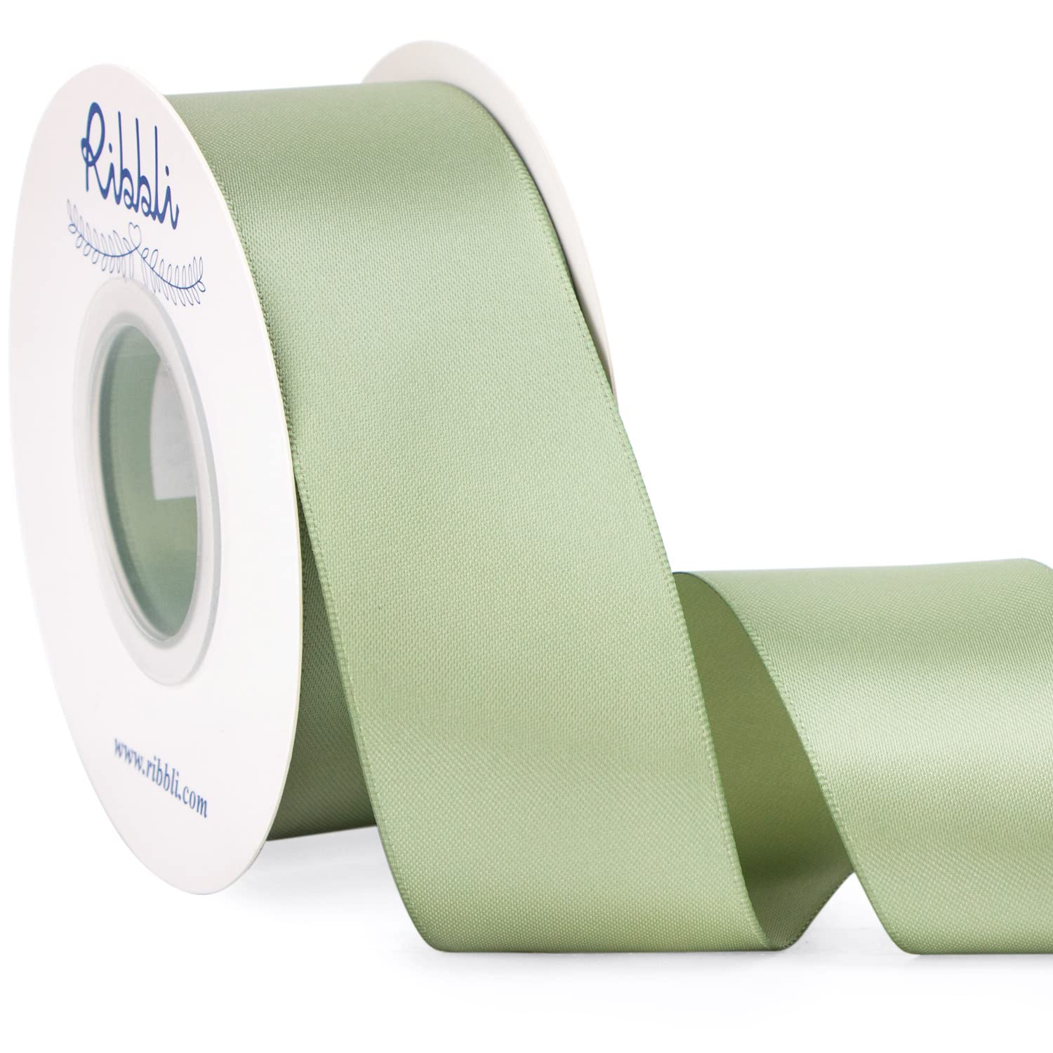 Sage Ribbon Ribbli Dusty Sage Satin IEF31 Ribbon Double Faced Satin 1-1/2 Inch x ...