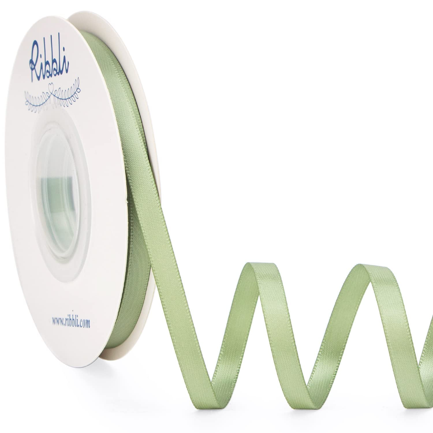 Ribbli Dusty Sage Satin Ribbon Double Faced Satin 1/4 Inch x Continuous ...
