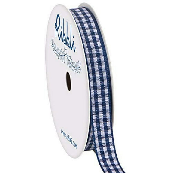 Ribbli Navy and White Gingham Ribbon,100% Polyester Woven Edge,3/8 Inch x 10 Yard ,Plaid Ribbon Use for Gift Wrapping,Party Decoration