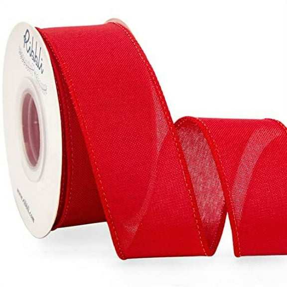 Ribbli Red Linen Wired Ribbon,1-1/2 Inch x Continuous 10 Yard, Red Burlap Wired Ribbon Christmas Ribbon for Wreaths, Big Bow Crafts,Gift Wrapping,Christmas Tree Decoration