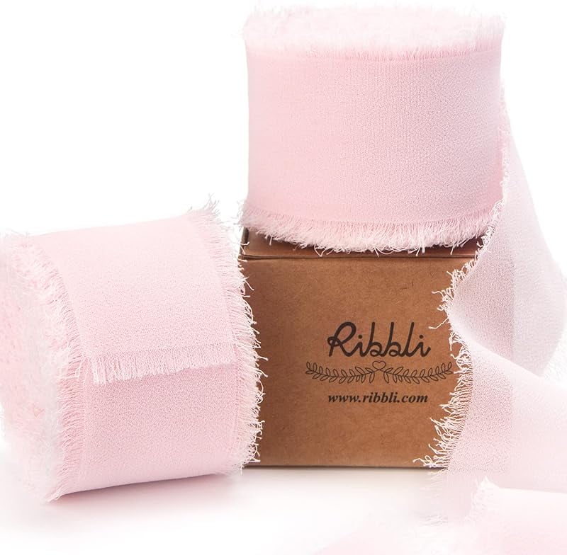 Ribbli White Chiffon Ribbon 1-1/2 inch x 20 Yard Handmade Fringe ...