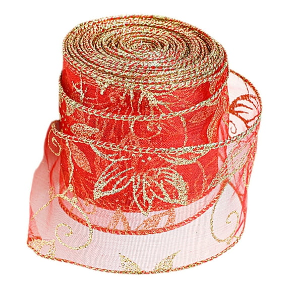 Ribbon 78.7"x2.5", Nylon Sheer Curling Wired Glitter Ribbon, Red/Gold, Holiday Ribbons for Crafts and Christmas Decorations, Gift Wrapping