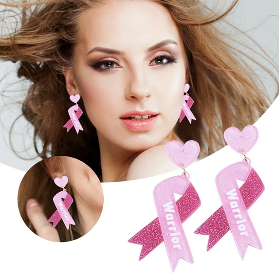 Ribbon Acrylic Earrings Cancer Awareness Fashion Jewelry Lightweight Dangle Drop Earrings for Women Support