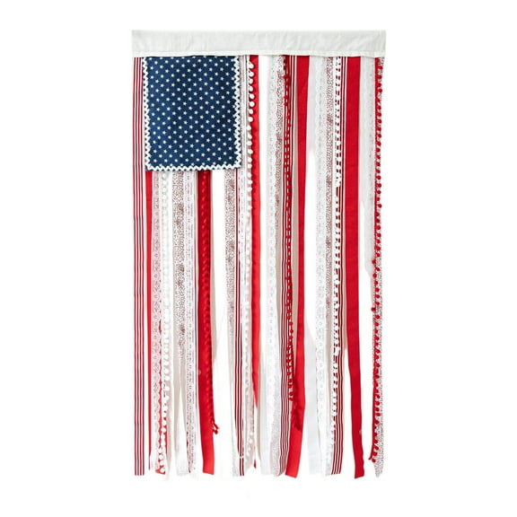 Ribbon American Flag Wall Hanging, Independence Day Wreath Star Flag Banner 4th of July Decoration Scene Layout Front Door Decoration Door Hanging, 27 x 50 inches