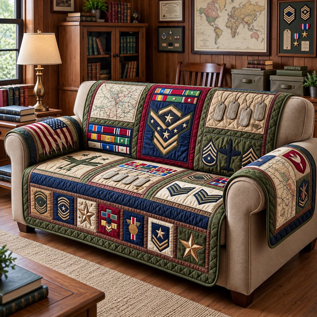 Ribbon Bar Chevron Veteran Honor Quilted Sofa Cover - Walmart.com