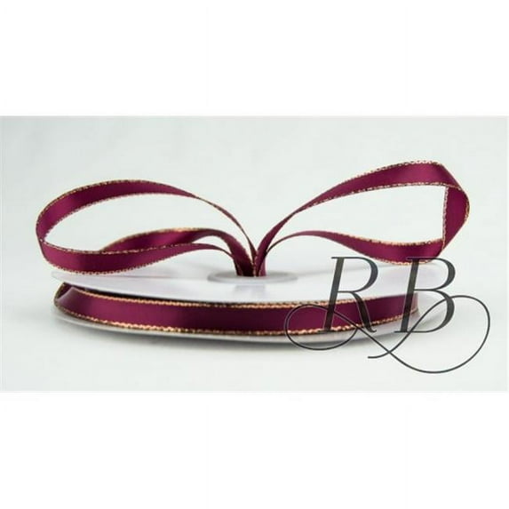 Ribbon Bazaar 1223 0.38 in. Double Faced Satin Ribbon with Metallic Gold Edge, Wine - 50 Yards
