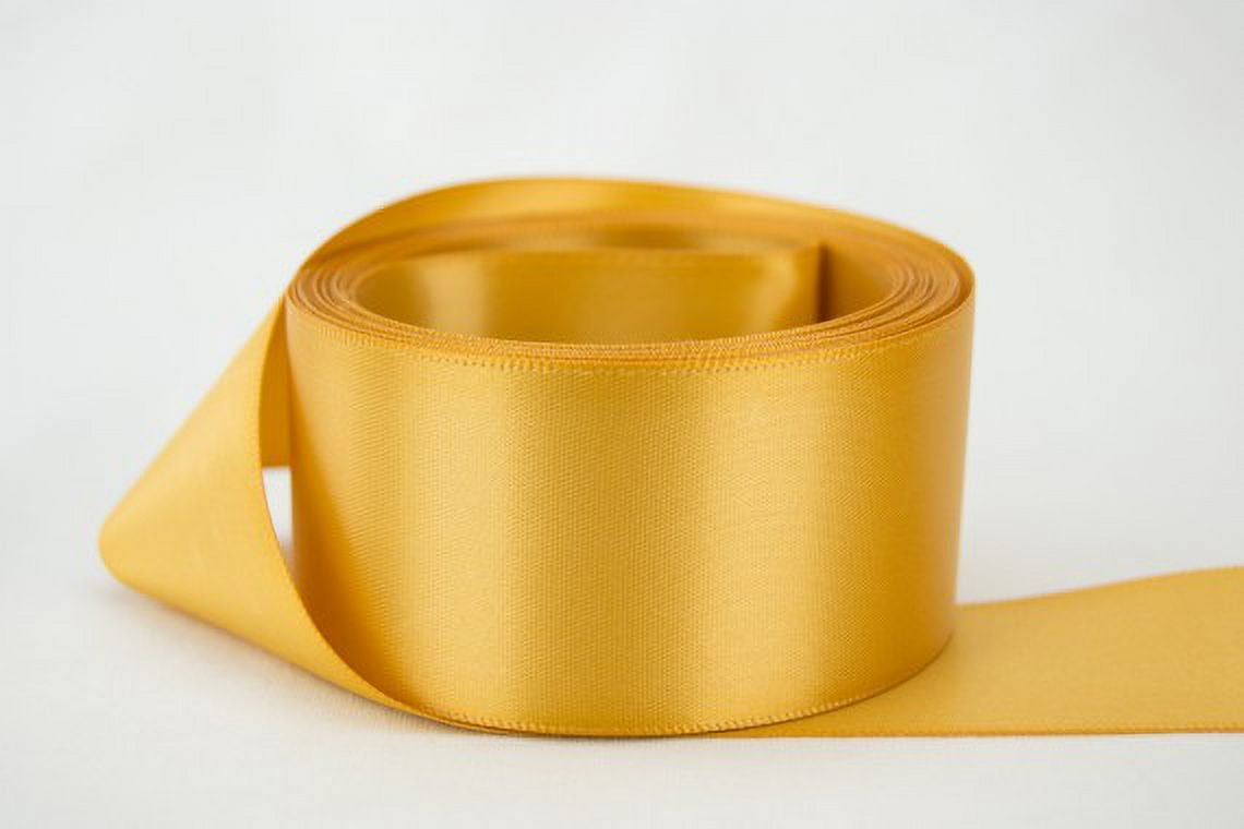 Ribbon Bazaar Double Faced Satin 3 inch Old Gold 25 yards 100% Polyester Ribbon