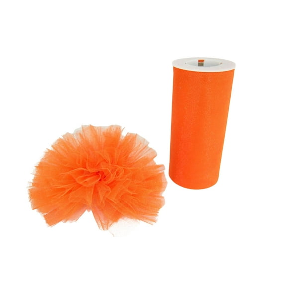 Ribbon Bazaar Gala Sparkle Tulle 6 inch Orange 25 yards 100% Polyester Ribbon