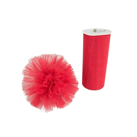 Ribbon Bazaar Gala Sparkle Tulle 6 inch Red 25 yards 100% Polyester Ribbon