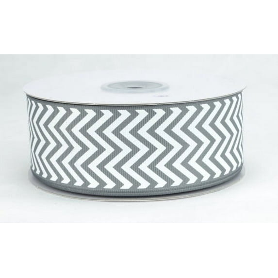 Ribbon Bazaar Grosgrain Chevron 1-1/2 inch Metal Gray 25 yards Ribbon
