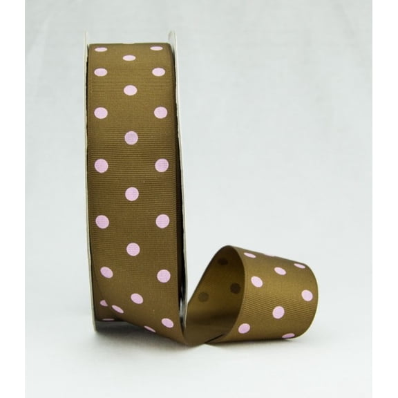 Ribbon Bazaar Grosgrain Dippy Dots 1-1/2 inch Brown / Pink 50 yards Ribbon