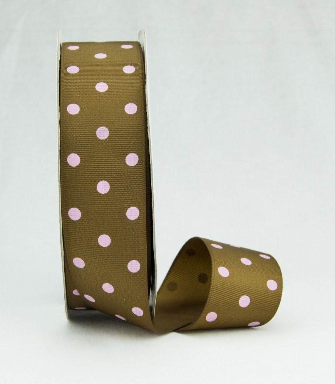 Ribbon Bazaar Grosgrain Dippy Dots 7/8 inch Brown / Pink 50 yards Ribbon