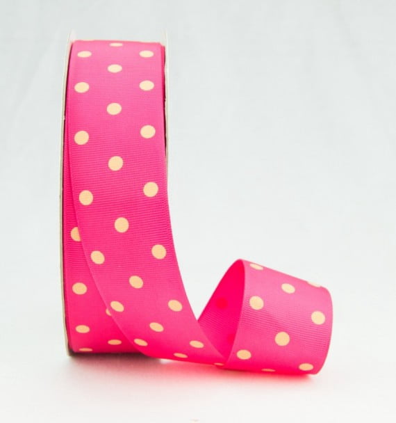 Ribbon Bazaar Grosgrain Dippy Dots 7/8 inch French Pink / Orange Cream 50 yards Ribbon