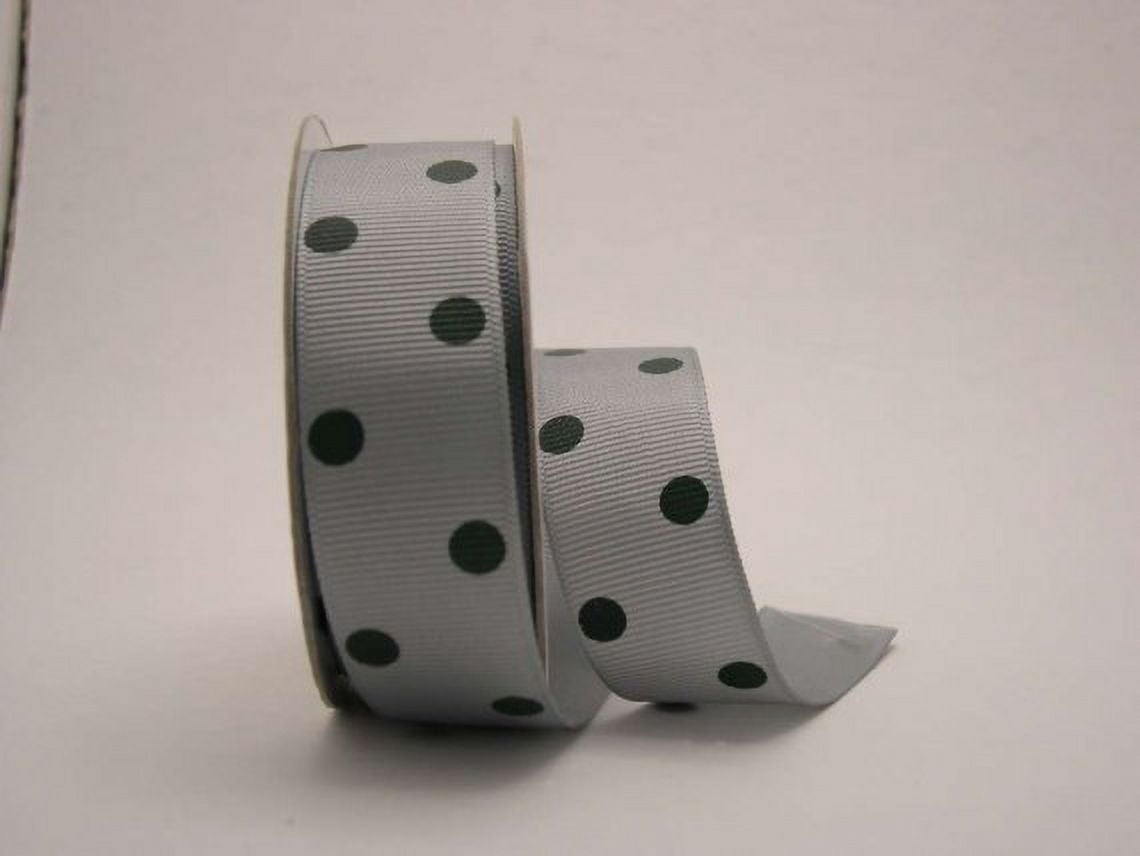 Ribbon Bazaar Grosgrain Dippy Dots 7/8 inch Grey / Black 50 yards Ribbon