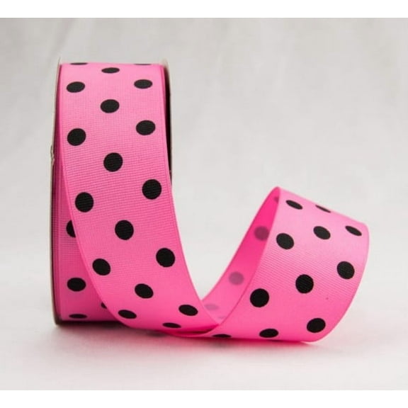 Ribbon Bazaar Grosgrain Dippy Dots 7/8 inch Hot Pink / Black 25 yards Ribbon