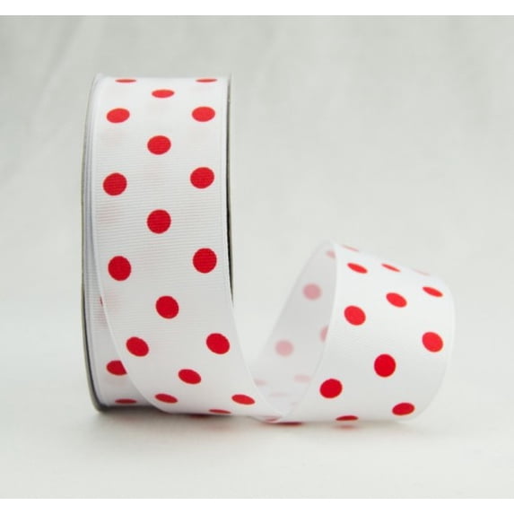 Ribbon Bazaar Grosgrain Dippy Dots 7/8 inch White / Red 25 yards Ribbon