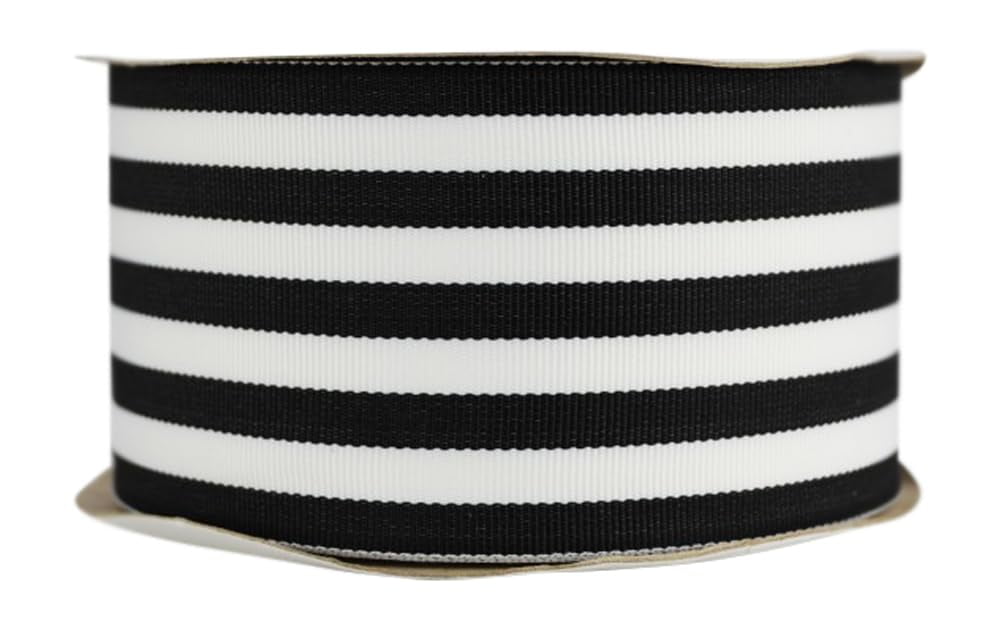 Ribbon Bazaar Grosgrain Mono Five Stripes 2-1/4 inch Black 20 yards 100% Polyester Ribbon