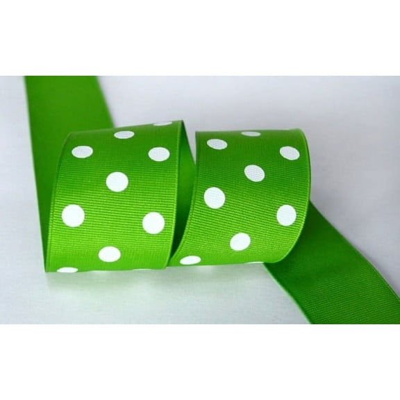 Ribbon Bazaar Grosgrain Polka Dots 1-1/2 inch Apple Green 25 yards 100% Polyester Ribbon
