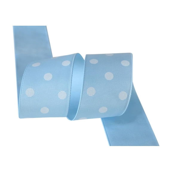 Ribbon Bazaar Grosgrain Polka Dots 1-1/2 inch Light Blue 25 yards 100% Polyester Ribbon