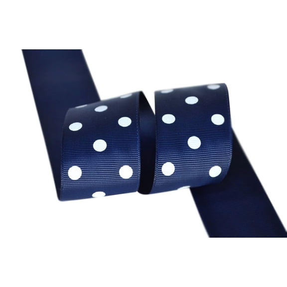 Ribbon Bazaar Grosgrain Polka Dots 1-1/2 inch Navy 25 yards 100% Polyester Ribbon