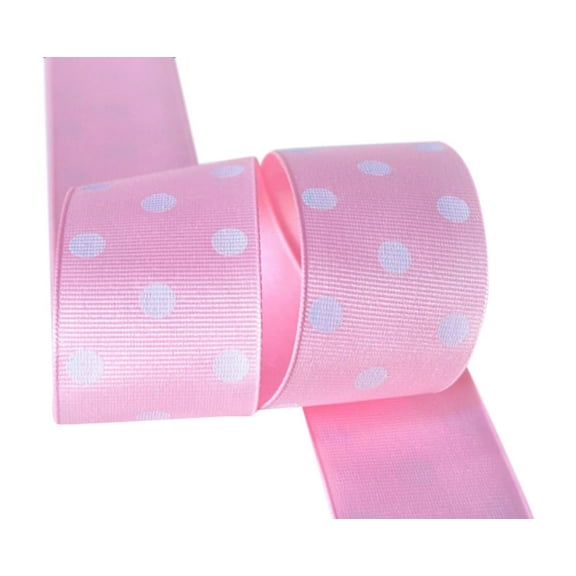 Ribbon Bazaar Grosgrain Polka Dots 2-1/4 inch Light Pink 25 yards 100% Polyester Ribbon