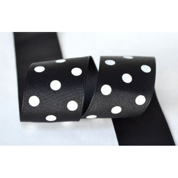 Ribbon Bazaar Grosgrain Polka Dots 3/8 inch Black 25 yards 100% Polyester Ribbon