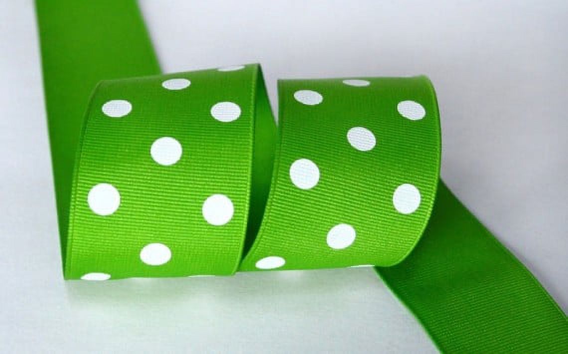 Ribbon Bazaar Grosgrain Polka Dots 7/8 inch Apple Green 25 yards 100
