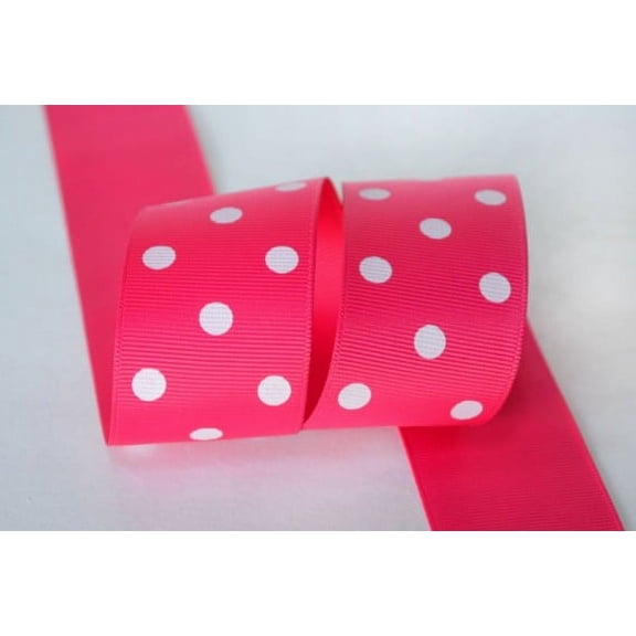 Ribbon Bazaar Grosgrain Polka Dots 7/8 inch Shocking Pink 25 yards 100% Polyester Ribbon