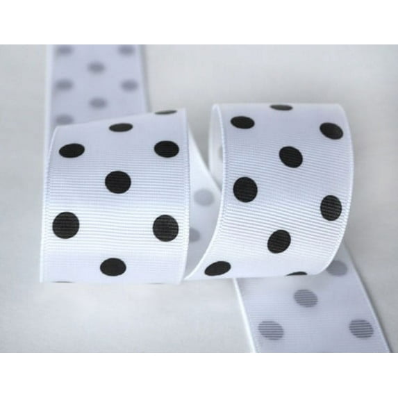 Ribbon Bazaar Grosgrain Polka Dots 7/8 inch White (Black Dots) 25 yards 100% Polyester Ribbon