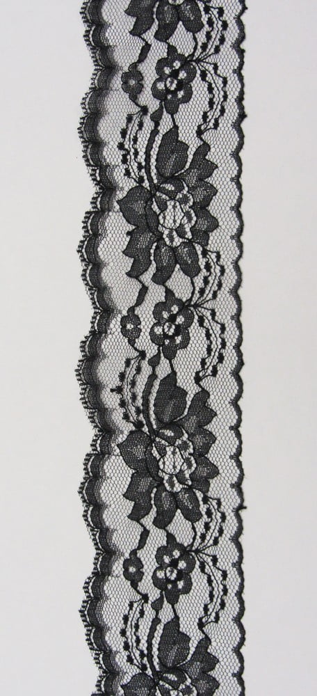 Ribbon Bazaar Lace 443 Flat 3" Black 25 yards 100% Polyester