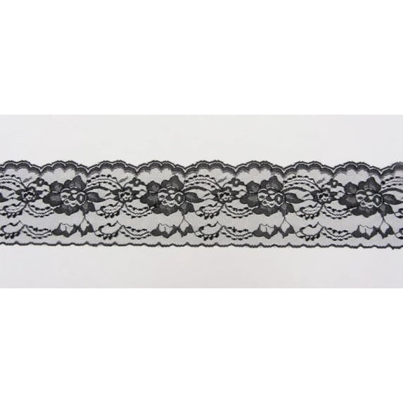 Ribbon Bazaar Lace 444 Flat 4" Black 25 yards 100% Polyester