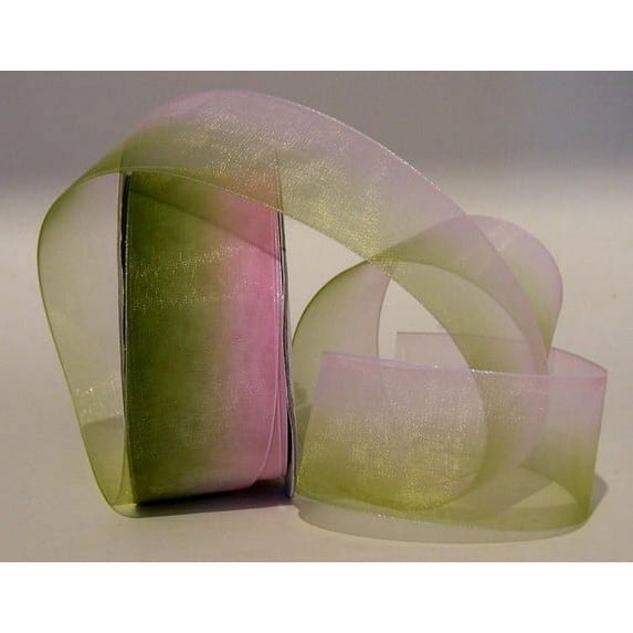 Ribbon Bazaar Rainbow Sheer Organza 1-1/2 inch Pink Green 25 yards Ribbon