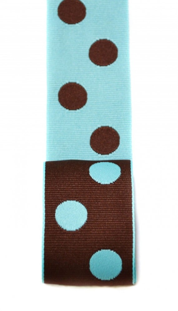 Ribbon Bazaar Reversible Grosgrain Polka Dots 1-1/2 inch Aqua Brown 20 yards Ribbon