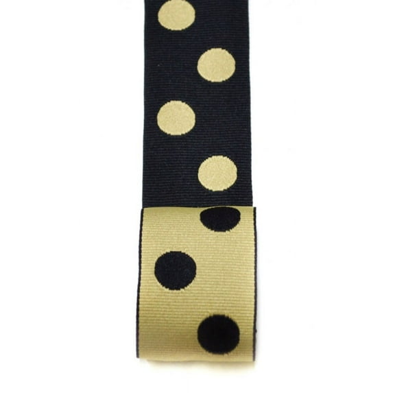 Ribbon Bazaar Reversible Grosgrain Polka Dots 1-1/2 inch Black Taupe 20 yards Ribbon