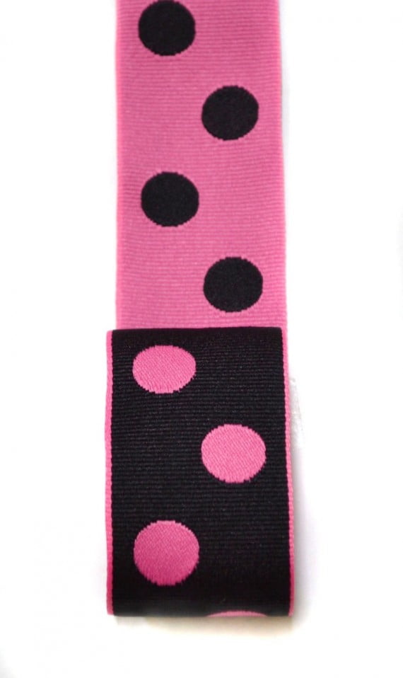 Ribbon Bazaar Reversible Grosgrain Polka Dots 1-1/2 inch Pink Black 20 yards Ribbon