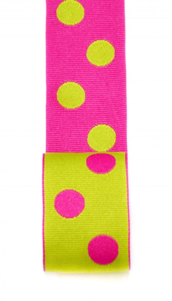 Ribbon Bazaar Reversible Grosgrain Polka Dots 1 inch Azalea Lime 20 yards Ribbon